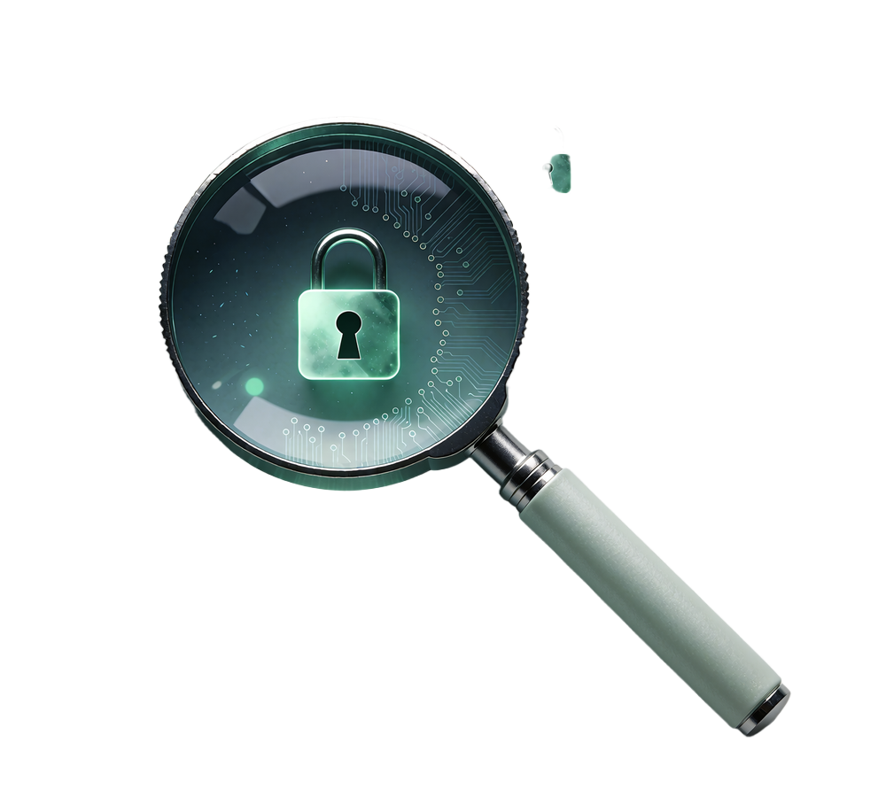 Magnifying glass over a glowing padlock, illustrating our legit-or-scam checks for this dating site in the elvori review